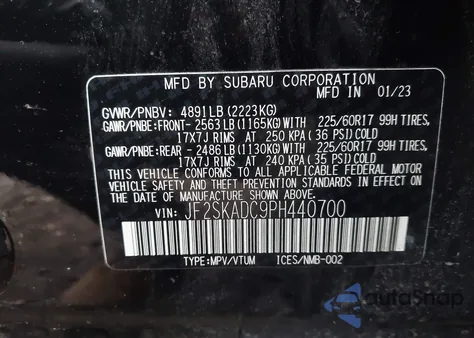 2023 Subaru Forester Premium z USA, uszkodzony, nr VIN JF2SKADC9PH440700